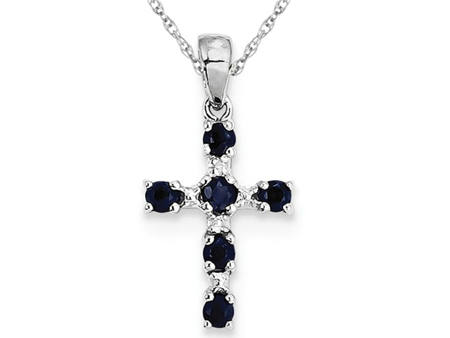1/2 Carat (ctw) Natural Dark Blue Sapphire Cross Pendant Necklace in Sterling Silver with Chain