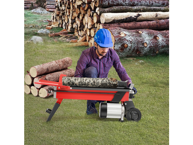 Costway 7-Ton Horizontal Electric Log Splitter Wood Cutter 2000W Motor w/ Wheels - Red