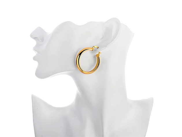 1.3" 18K White Gold Plated Hoop Earrings (Gold)