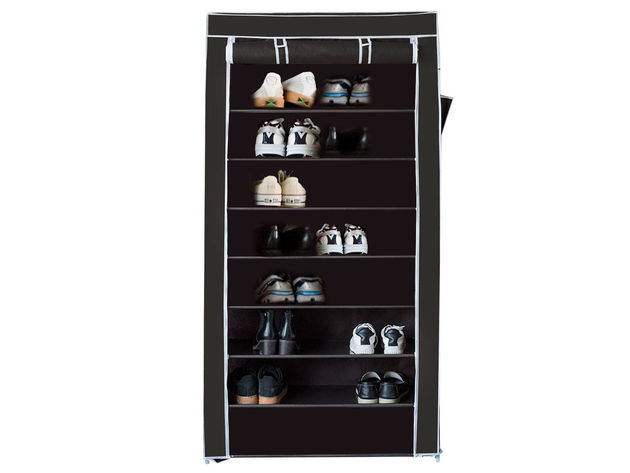 Costway 10 Tier Shoe Tower Rack With Fabric Cover 27 Pair Space Saving Organizer Black - Black