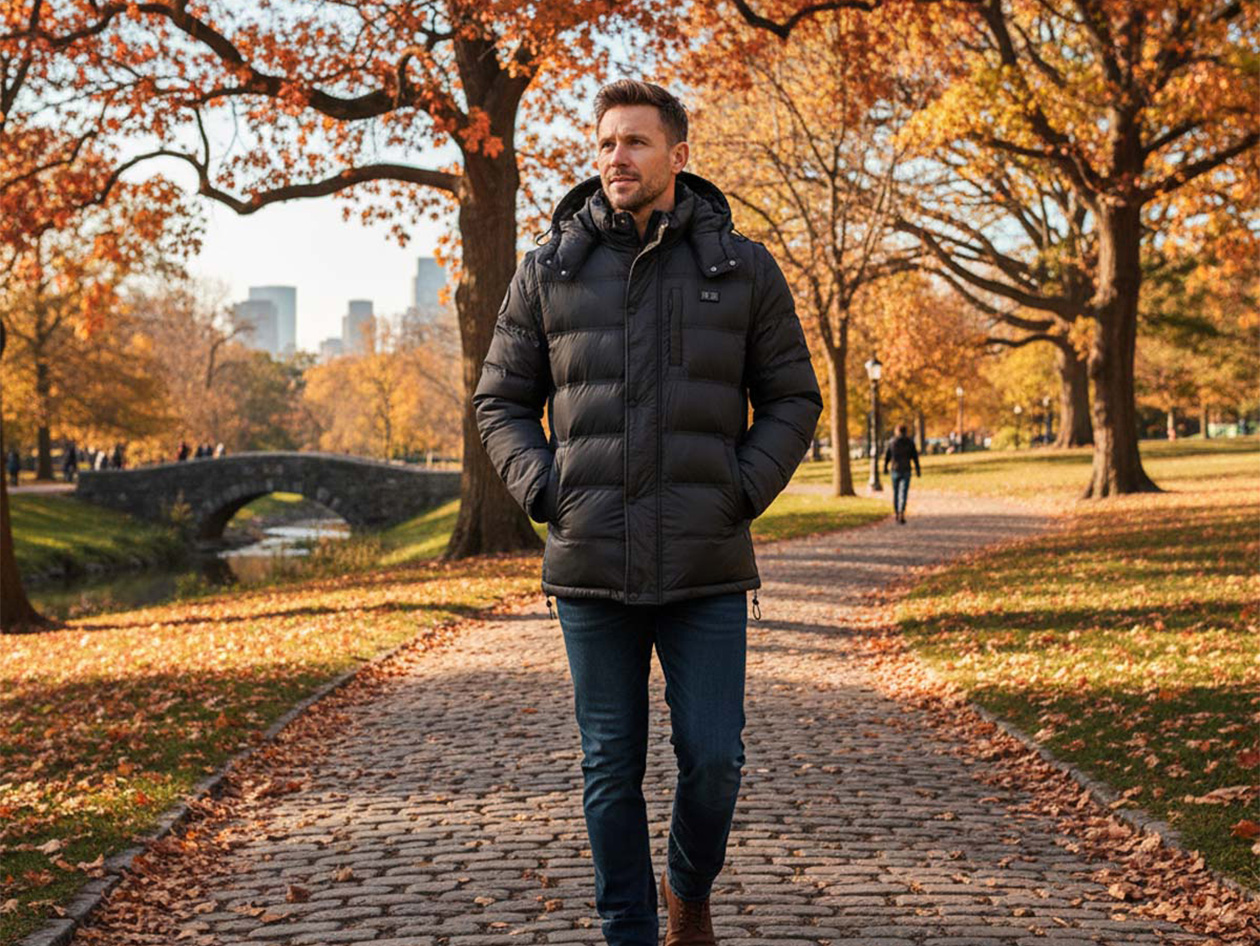 Men's Helios Hybrid Heated Coat with Power Bank (Black/Large)