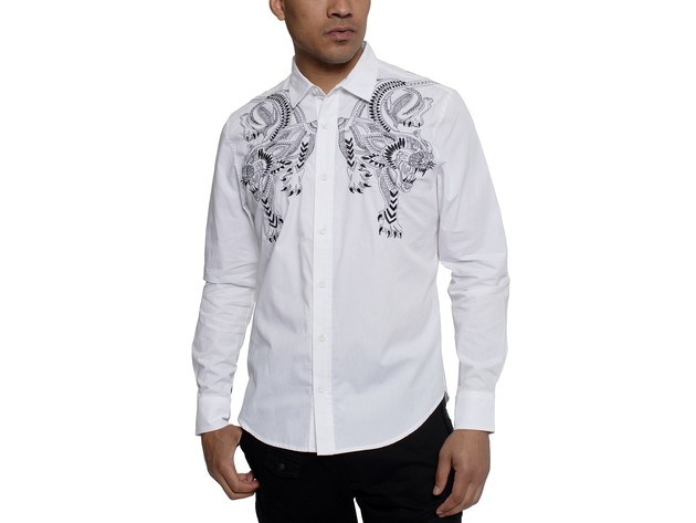 Sean John Men's Embroidered Tiger Shirt White Size 2 Extra Large