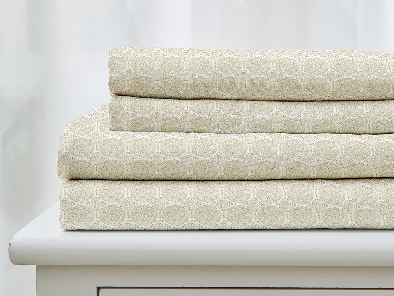 4-Piece Floral Print Microfiber Sheet Set (Grove Green/Full)