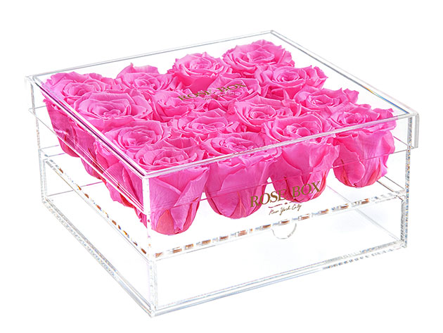 Rose Box™ Premium Jewelry Box & Neon Pink Everlasting Roses 