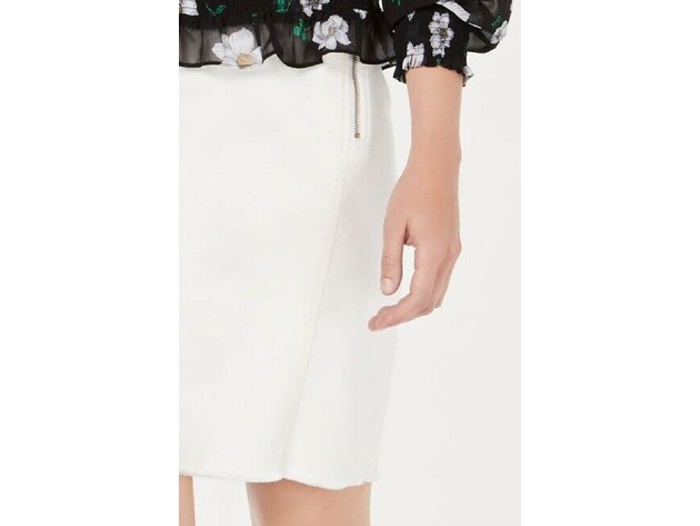 Bar III Women's Skirt Straight Frayed Hem Mini Ivory Size 6