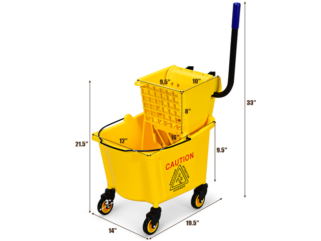 Costway Commercial Mop Bucket Side Press Wringer on Wheels Cleaning 26 Quart Yellow