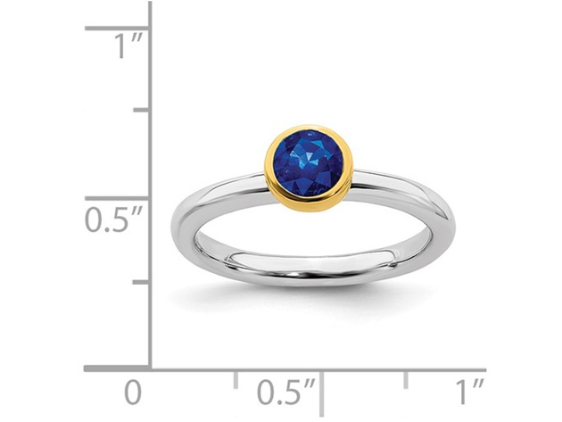 Ladies Lab Created Blue Sapphire Solitaire Ring 1/2 Carat (ctw) in Sterling Silver with Yelow Gold Plated Accent - 10