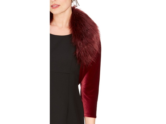 Tahari Asl Women's Velvet Faux-Fur-Collar Shrug Jacket  Purple Size Extra Large