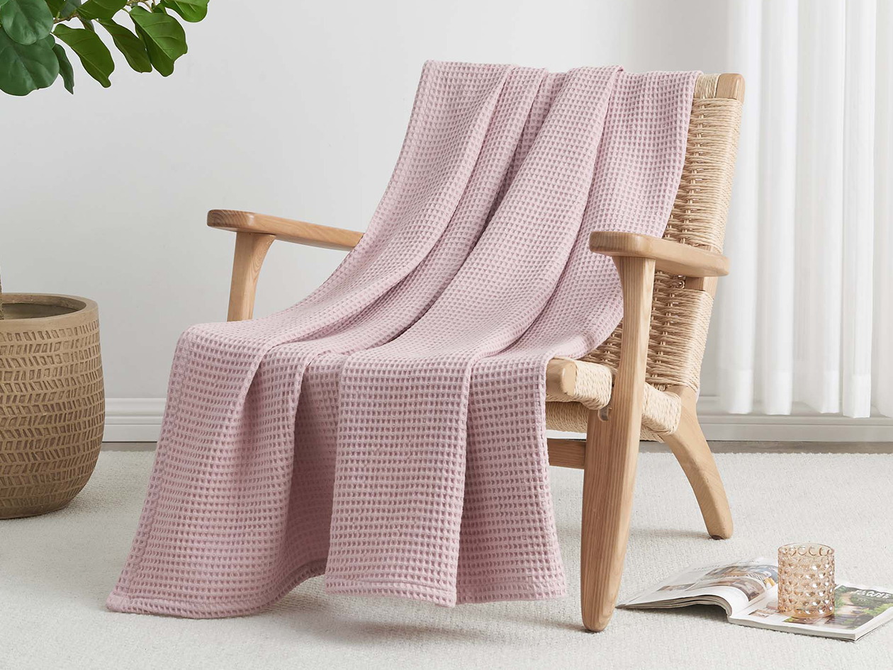 Vintage Cotton Waffle Blanket (Queen/Lilac)