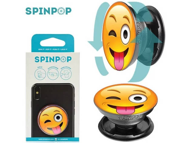 SpinPop SPWINKEMOJIT Universal Phone Grip & Stand - Wink Tongue Emoji