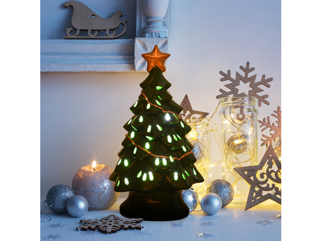 Costway 11.5''Pre-Lit Ceramic Christmas Tree Tabletop Lights Green - green