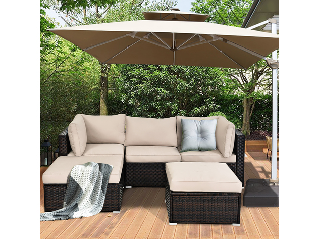 Costway 5 Piece Patio Rattan Furniture Set Ottoman Table Beige