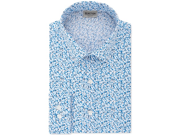Kenneth Cole Reaction Men's All Day Flex Slim-Fit Performance Stretch Printed Dress Shirt Blue Size 16-34-35