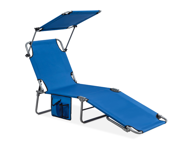Costway Foldable Lounge Chair Outdoor Adjustable Beach Patio Pool Recliner W/Sun Shade - Blue