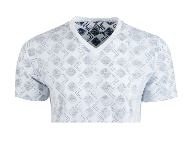 American Rag Mens Geometric Print V-Neck T-Shirt White Size 2 Extra Large