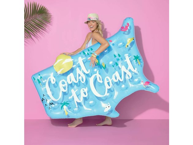 Sun Squad Coast To Coast Map Pool Float, Made of Thick Vinyl Printed and Holds Up to 200 Pounds, Blue