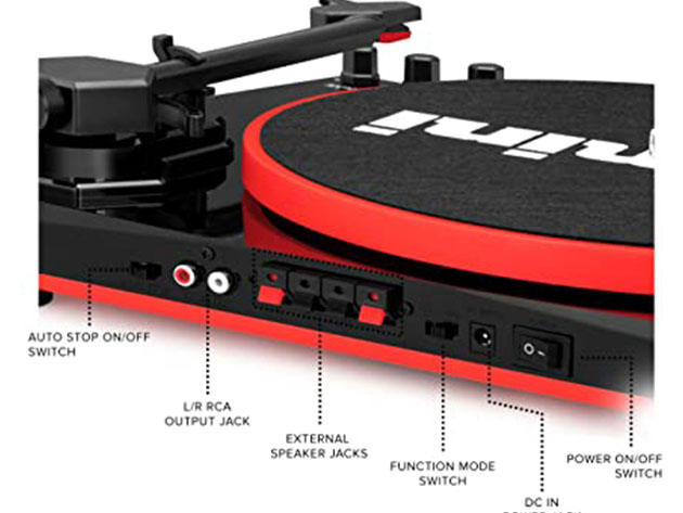 Gemini TT-900 Stereo Belt Drive Bluetooth Turntable with Dual 50W Speakers (Black/Red)