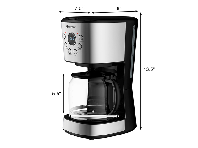 Costway 12-Cup Programmable Coffee Maker Brew Machine LCD Display w/ 1.8L Glass Carafe - Black