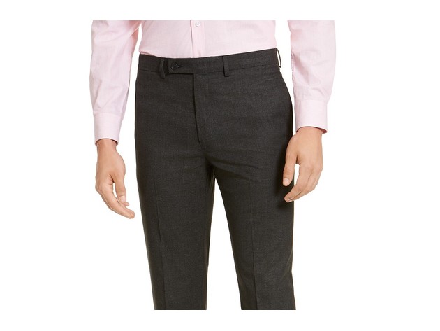 Calvin Klein Men's Slim-Fit Stretch Mini-Grid Dress Pants Charcoal Size 36X32