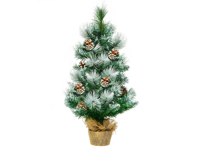 Costway 24'' Snow Flocked Artificial Christmas Tree Tabletop w/Pine Cones and Burlap Base - Green