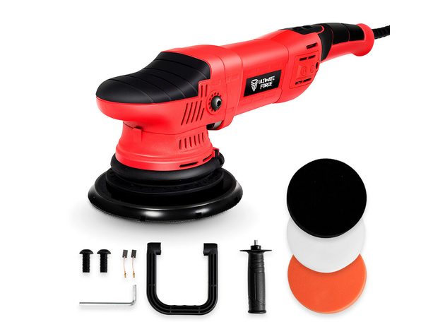 Costway 1100W Dual Action Random Orbital Polisher Kit Variable Speed w/ Digital Display - Black, Red