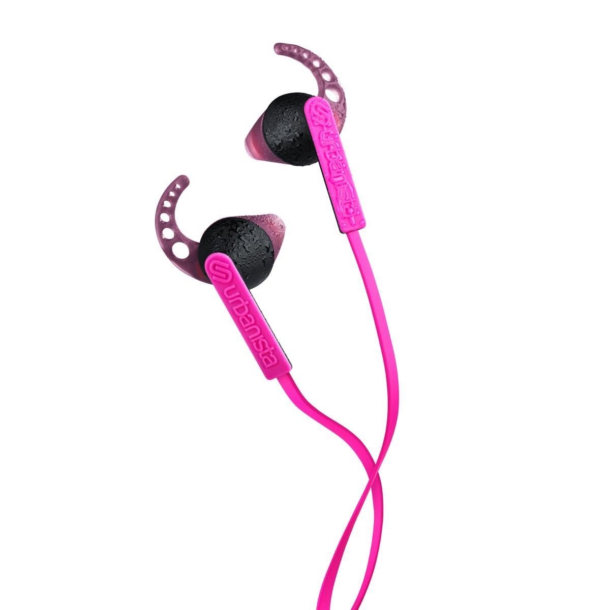 Urbanista Rio Sport Earphones with GoFit Silicone Wings, Remote and Mic in Pink Panther - Pink - Used