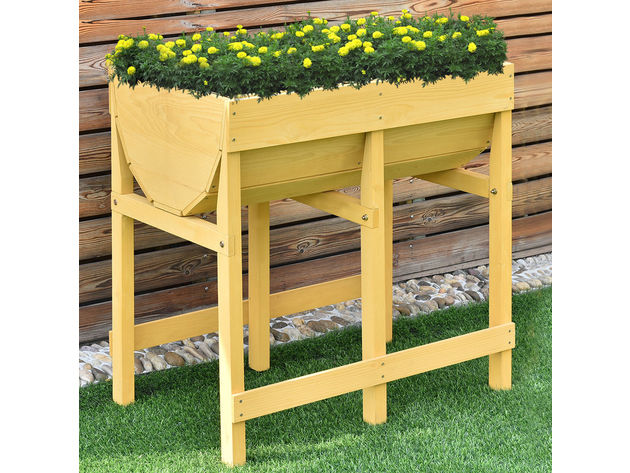 Costway Raised Wooden V Planter Elevated Vegetable Flower Bed Free Standing Planting with liner 