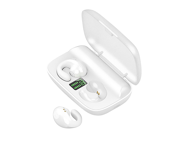 Painless Ear Clip Sport Bluetooth Earbuds with Charging Case (White)