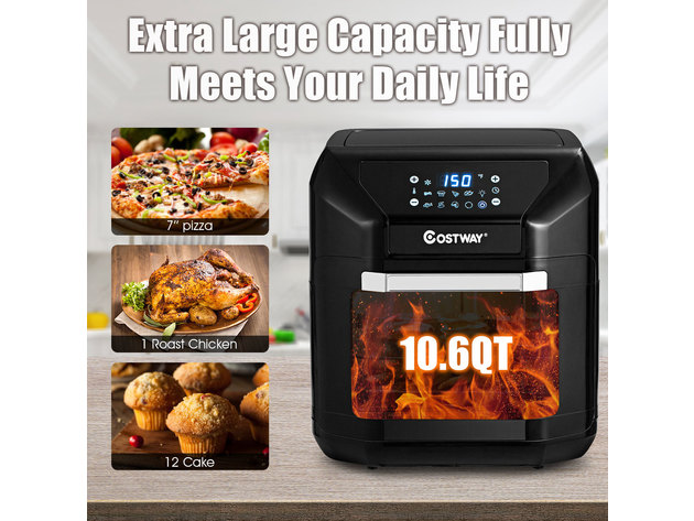 Costway 10.6 Quart Air Fryer Oven 1700W 7 in 1 Rotisserie Dehydrator w/ 8 Accessories Black