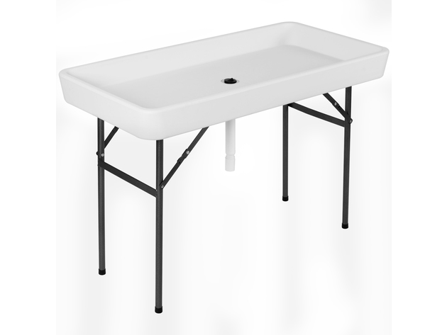 Costway 4 Foot Party Ice Folding Table Plastic with Matching Skirt White - White