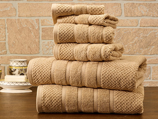 6-Piece Bibb Home 100% Egyptian Cotton Towel Set (Linen)