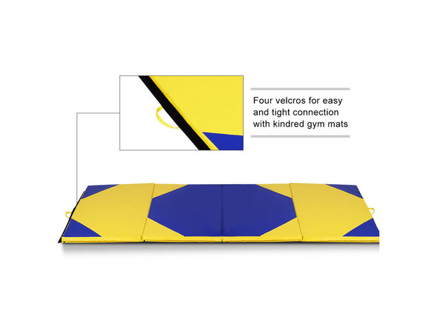 Costway 4'x10'x2" Thick Folding Panel Gymnastics Mat Gym Yellow/Blue