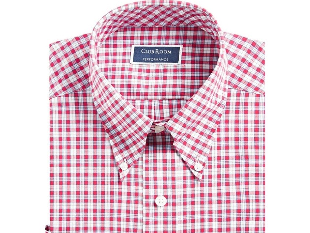 Club Room Men's Performance Plaid Shirt with Pocket Red Size 16x34-35