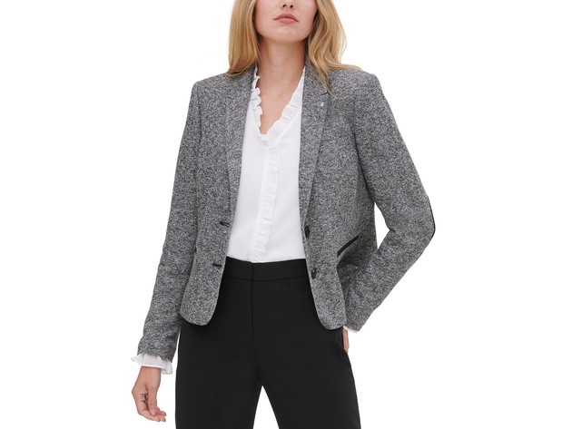 Tommy Hilfiger Women's Marled Peak-Lapel Blazer Gray Size 2