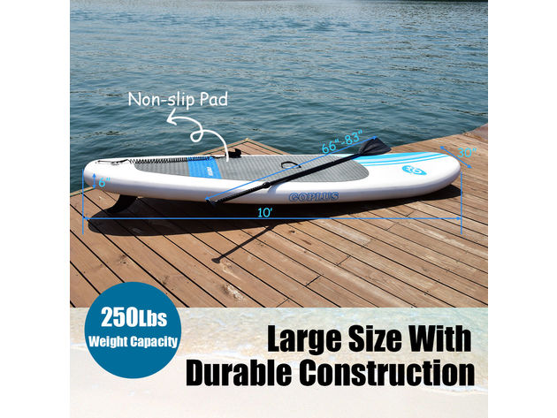 Goplus 10' Inflatable Stand Up Paddle Board SUP Adjustable Paddle Backpack Pump - Gray & Blue &White