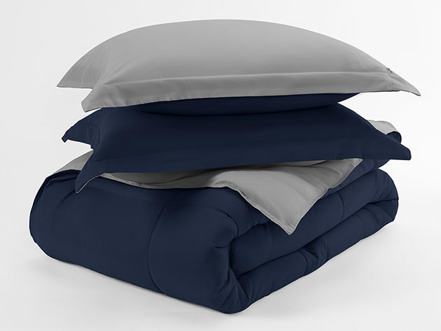 Down Alternative Reversible Comforter Set (Navy & Light Gray)