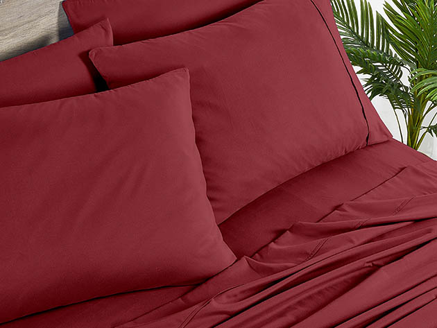 Bamboo 2000 Count 6-Piece Sheet Set with SnugGrip (Raspberry/Full)