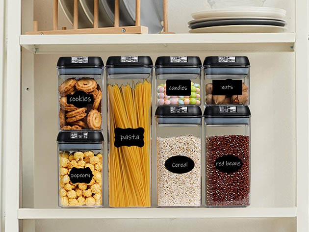 Cheer Collection 7-Piece Food Container Set (Black Lids)