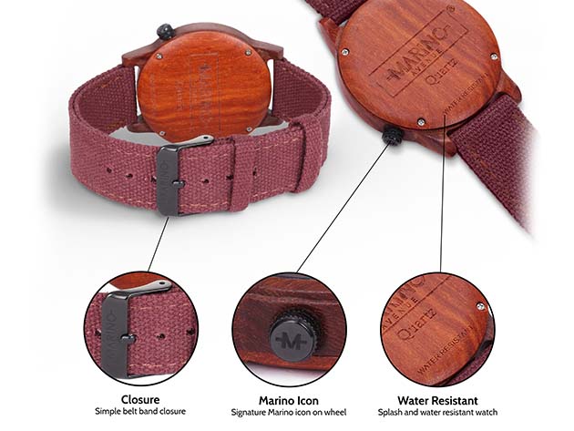 Webbed Brolly Wooden Wrist Watch (Merlot)