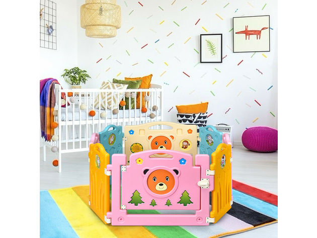 Costway 8 Panel Kids Baby Playpen Activity Center Safety Play Yard Home Indoor Outdoor - Multi-Color