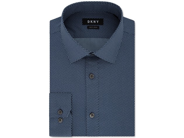 DKNY Men's Slim-Fit Textured Dress Shirt Blue Size 17x32-33 StackSocial