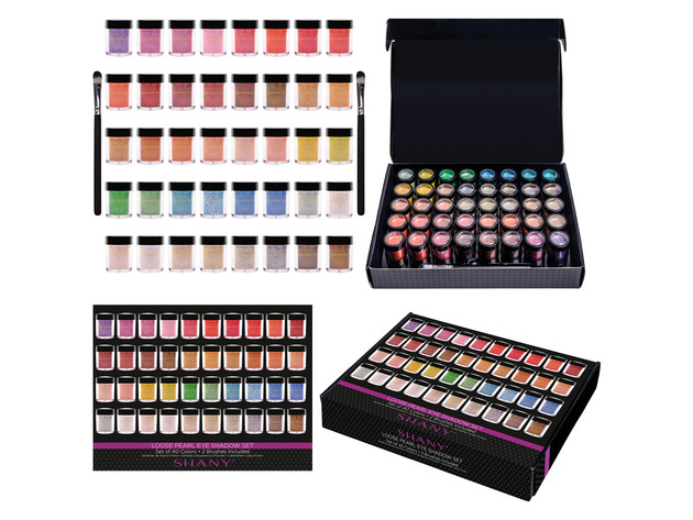 SHANY Loose Pearl Eye Shadow Glitter in Favorite Colors with Two Shadow Brushes - Set of 40 colors