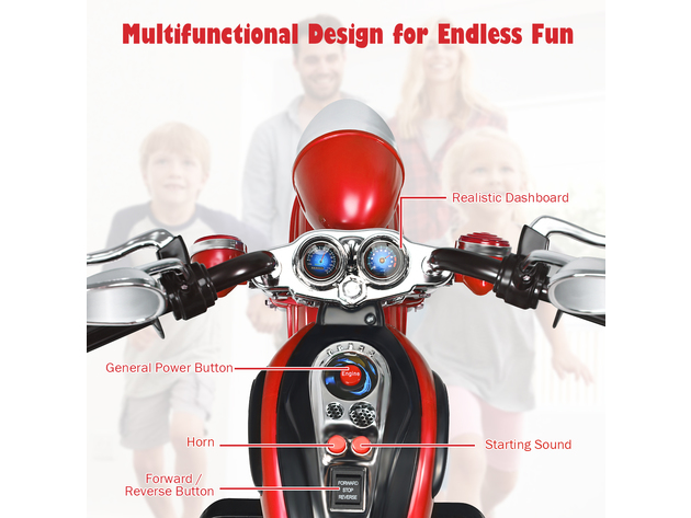 Costway 3 Wheel Kids Ride On Motorcycle 6V Battery Powered Electric Toy - Red