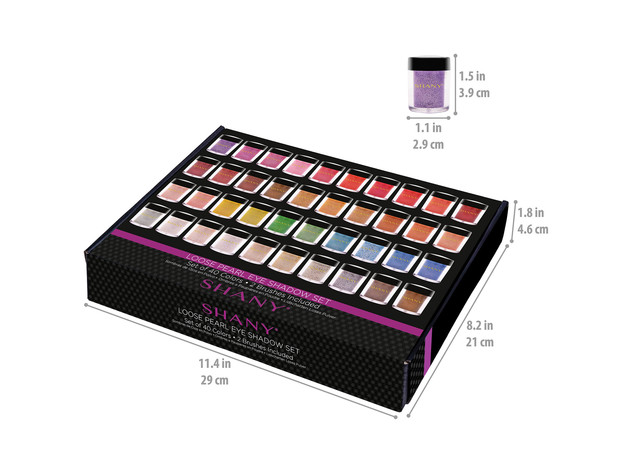 SHANY Loose Pearl Eye Shadow Glitter in Favorite Colors with Two Shadow Brushes - Set of 40 colors