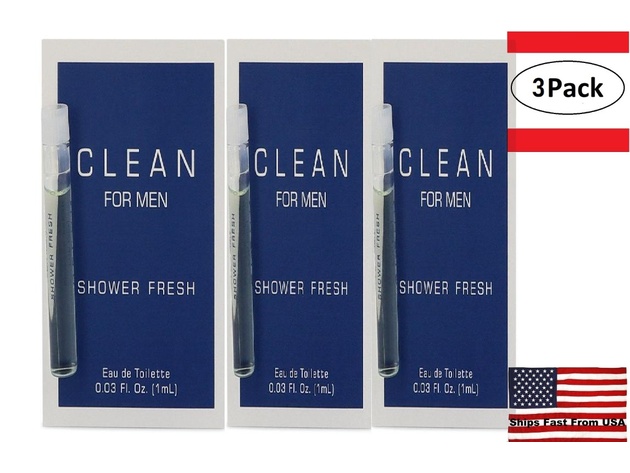 3 Pack Clean Shower Fresh by Clean Vial (Sample) .03 oz for Men