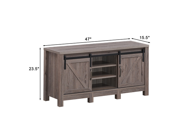 Costway TV Stand Sliding Barn Door Entertainment Center for TV's up to 55'' with Storage - Deep Taupe
