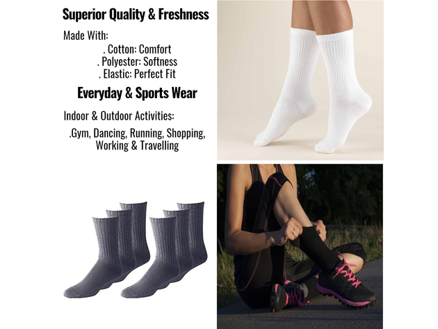 60 Pairs Women's Athletic Crew Socks - Bulk Wholesale Packs - Any Shoe Size - White