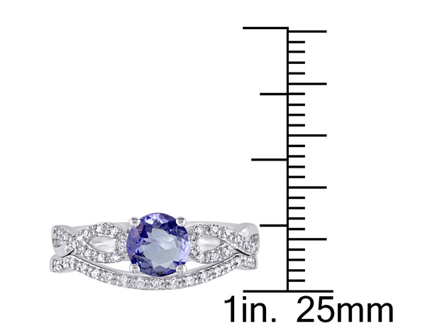 1.00 Carat (ctw) Tanzanite Engagement Ring & Wedding Band in 10K White Gold with Diamonds - 10