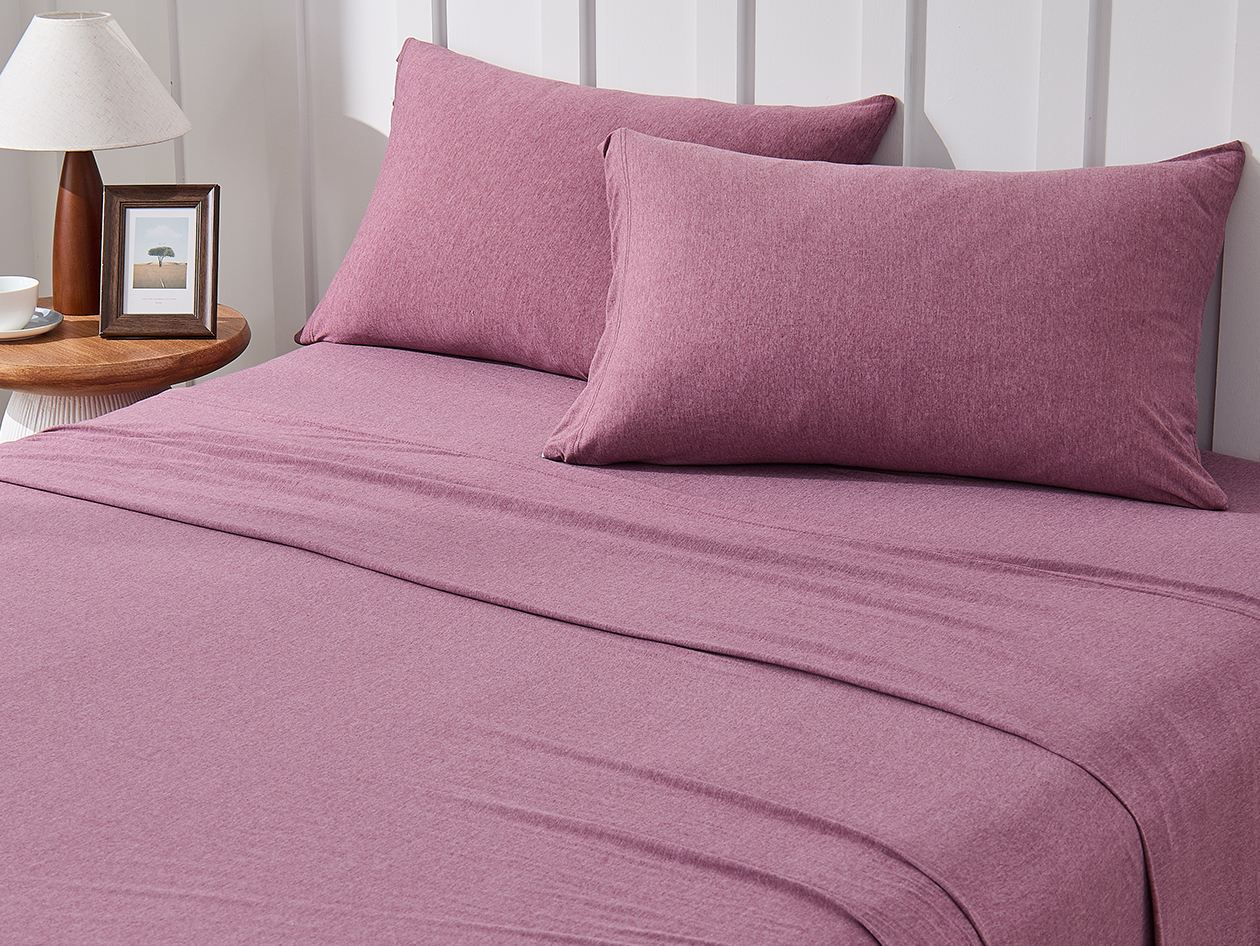 Kathy Ireland 4 Piece Heathered Jersey Knit Cotton Sheet Set (Full/Rose)