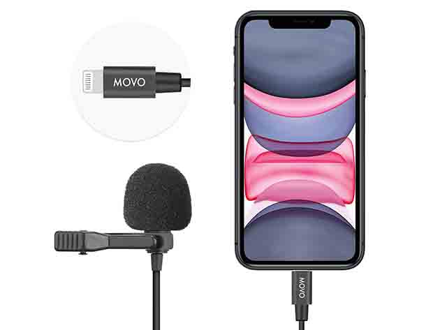 Movo iLav Digital Lavalier Omnidirectional Clip-On Microphone with Lightning Adapter